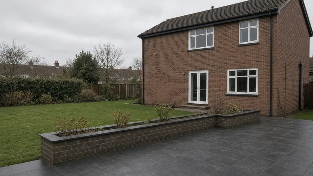 Example image: a patio in a suburban back garden of the kind common in Haxby