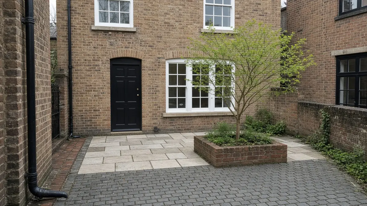 Example image: a courtyard patio of setts and limestone slabs